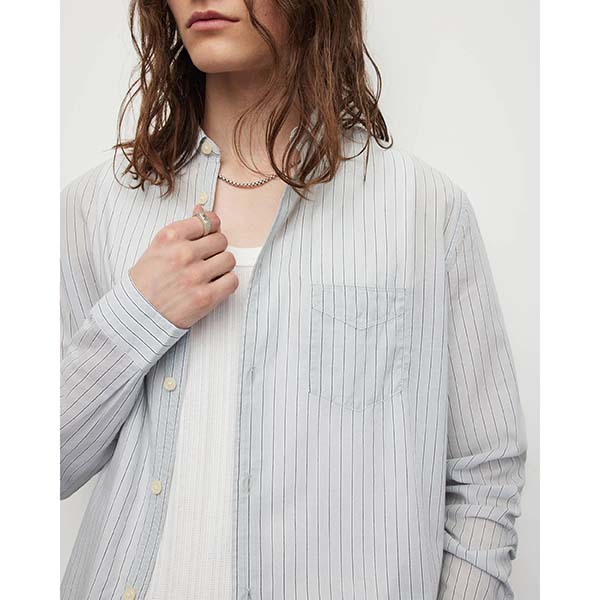 Allsaints Australia Mens Formentera Striped Shirt Light Grey AU61-946